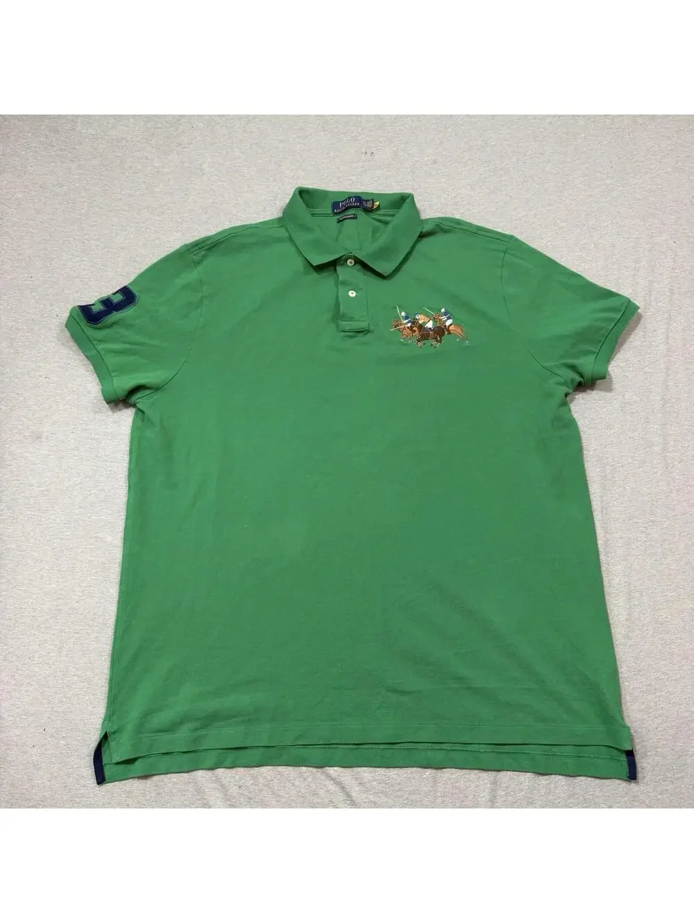 Polo Ralph Lauren Shirt Mens XXL Green Slim‎ Fit Triple Pony Embroidered Pique